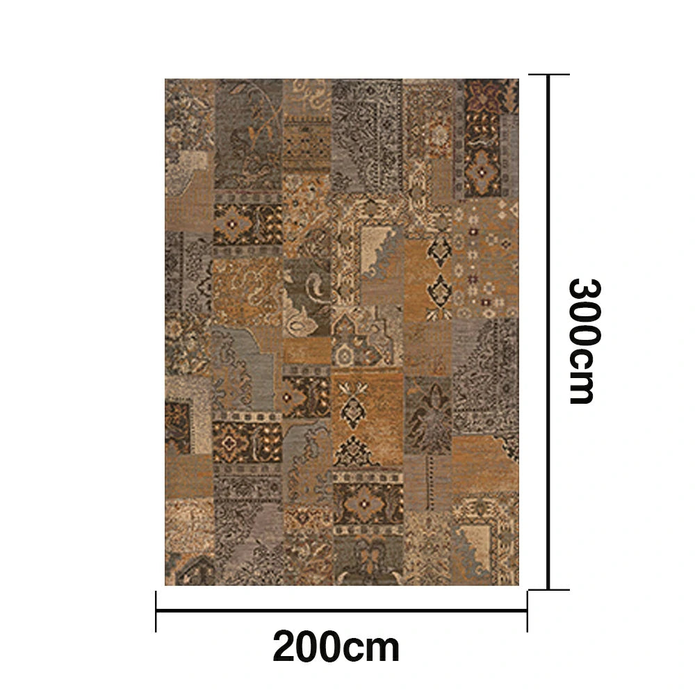 LIVARA 160/200cm Vintage Patchwork Loop-Pile Rug - Waterproof, Stain-Resistant, Anti-Static, Soft & Durable - Rustic Brown Style