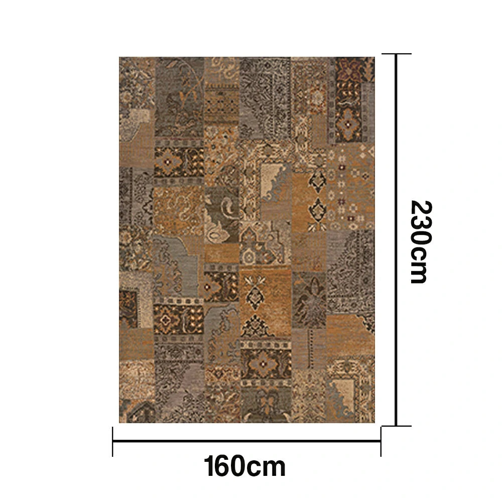 LIVARA 160/200cm Vintage Patchwork Loop-Pile Rug - Waterproof, Stain-Resistant, Anti-Static, Soft & Durable - Rustic Brown Style