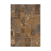LIVARA 160/200cm Vintage Patchwork Loop-Pile Rug - Waterproof, Stain-Resistant, Anti-Static, Soft & Durable - Rustic Brown Style