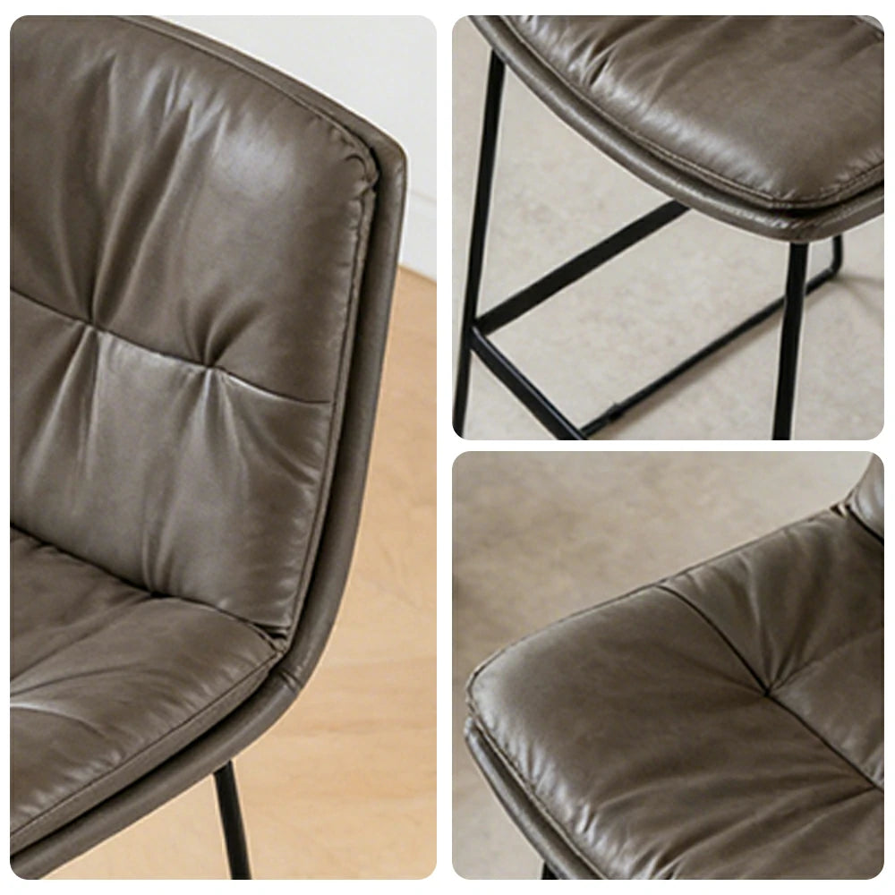 LIVARA Modern Bar Stool - PU Upholstered Ergonomic Padded Seat, Supportive Backrest, Stable Metal Legs, Kitchen & Bar Use, Seat Height 65cm - Grey