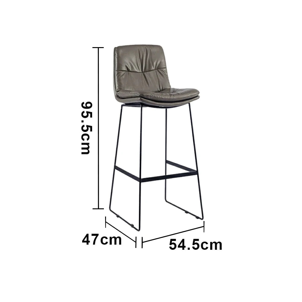LIVARA Modern Bar Stool - PU Upholstered Ergonomic Padded Seat, Supportive Backrest, Stable Metal Legs, Kitchen & Bar Use, Seat Height 65cm - Grey