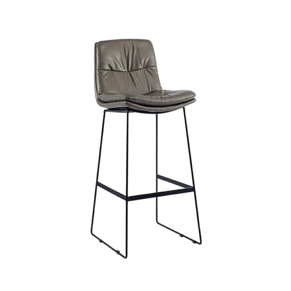 LIVARA Modern Bar Stool - PU Upholstered Ergonomic Padded Seat, Supportive Backrest, Stable Metal Legs, Kitchen & Bar Use, Seat Height 65cm - Grey