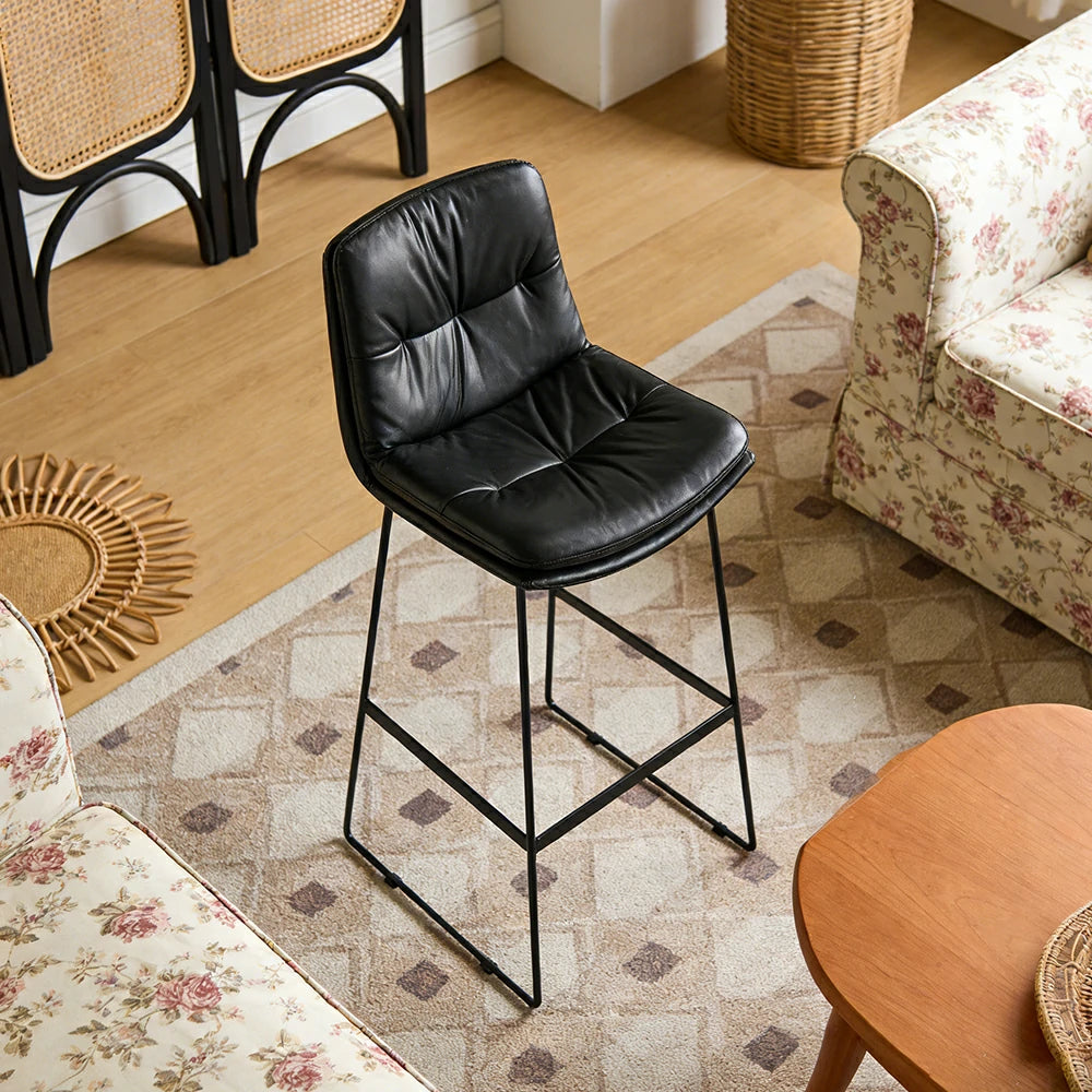 LIVARA Modern Bar Stool - PU Upholstered Ergonomic Padded Seat, Supportive Backrest, Stable Metal Legs, Kitchen & Bar Use, Seat Height 65cm - Black