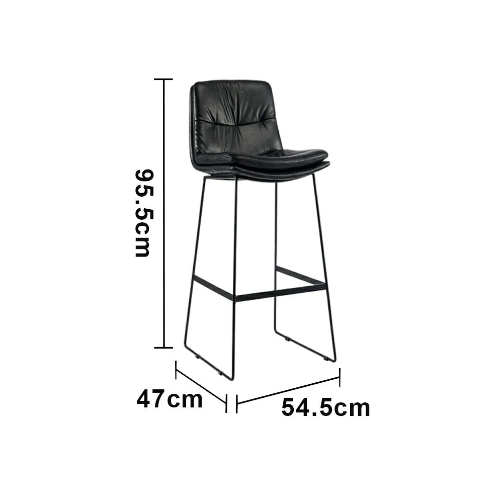 LIVARA Modern Bar Stool - PU Upholstered Ergonomic Padded Seat, Supportive Backrest, Stable Metal Legs, Kitchen & Bar Use, Seat Height 65cm - Black