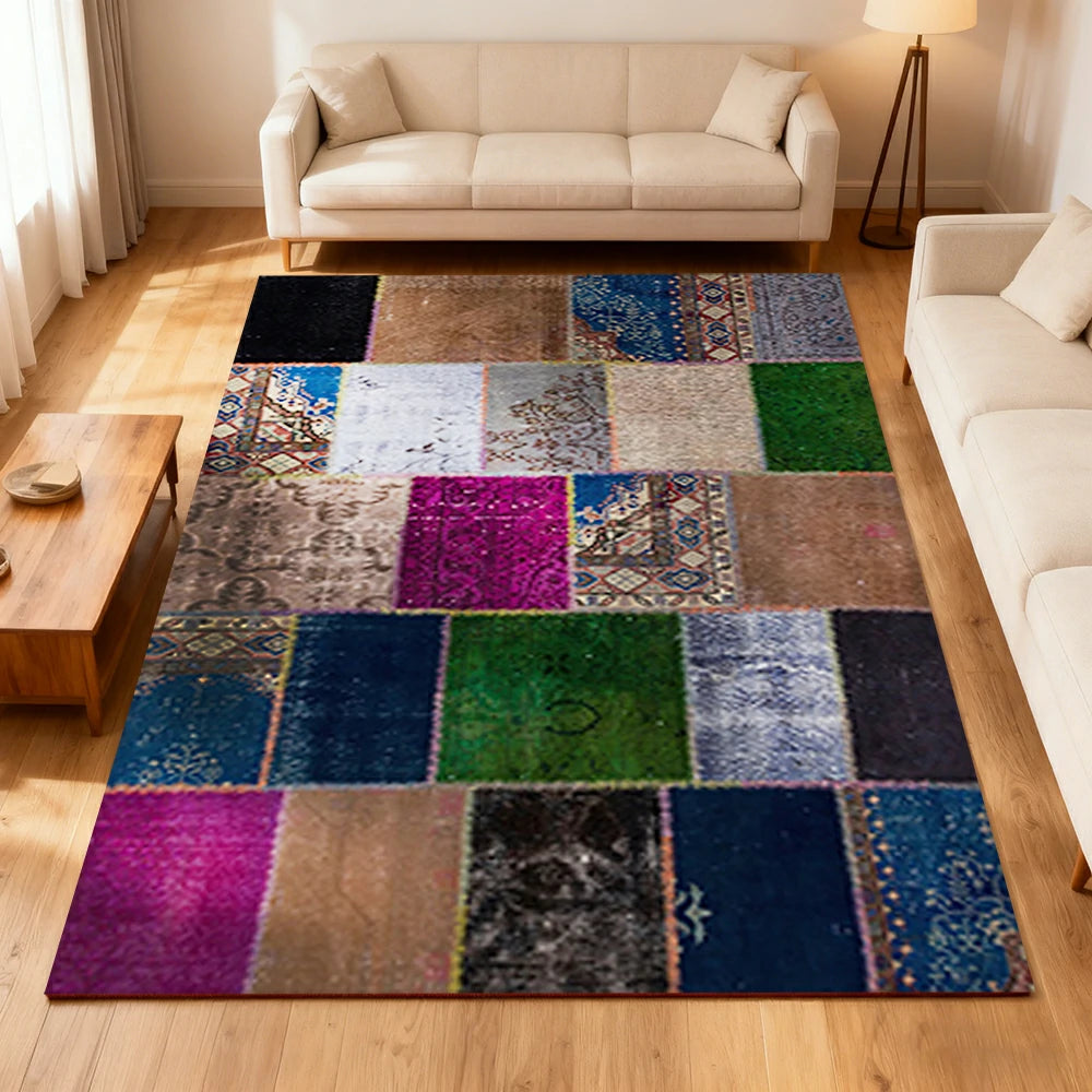 LIVARA 160/200cm Colorful Vintage Patchwork Loop-Pile Rug - Waterproof, Stain-Resistant, Anti-Static, Soft & Durable - Multi-Color Design
