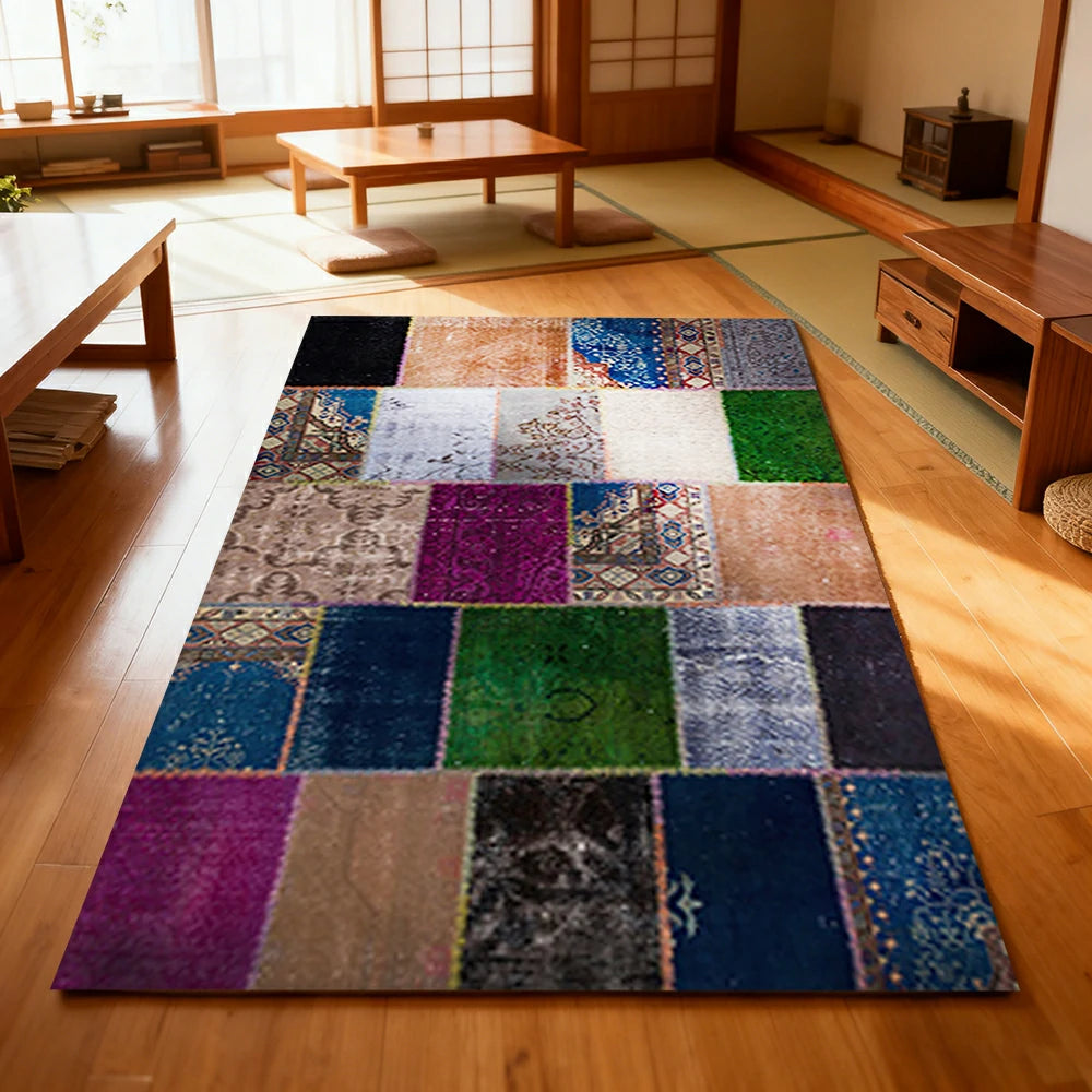 LIVARA 160/200cm Colorful Vintage Patchwork Loop-Pile Rug - Waterproof, Stain-Resistant, Anti-Static, Soft & Durable - Multi-Color Design