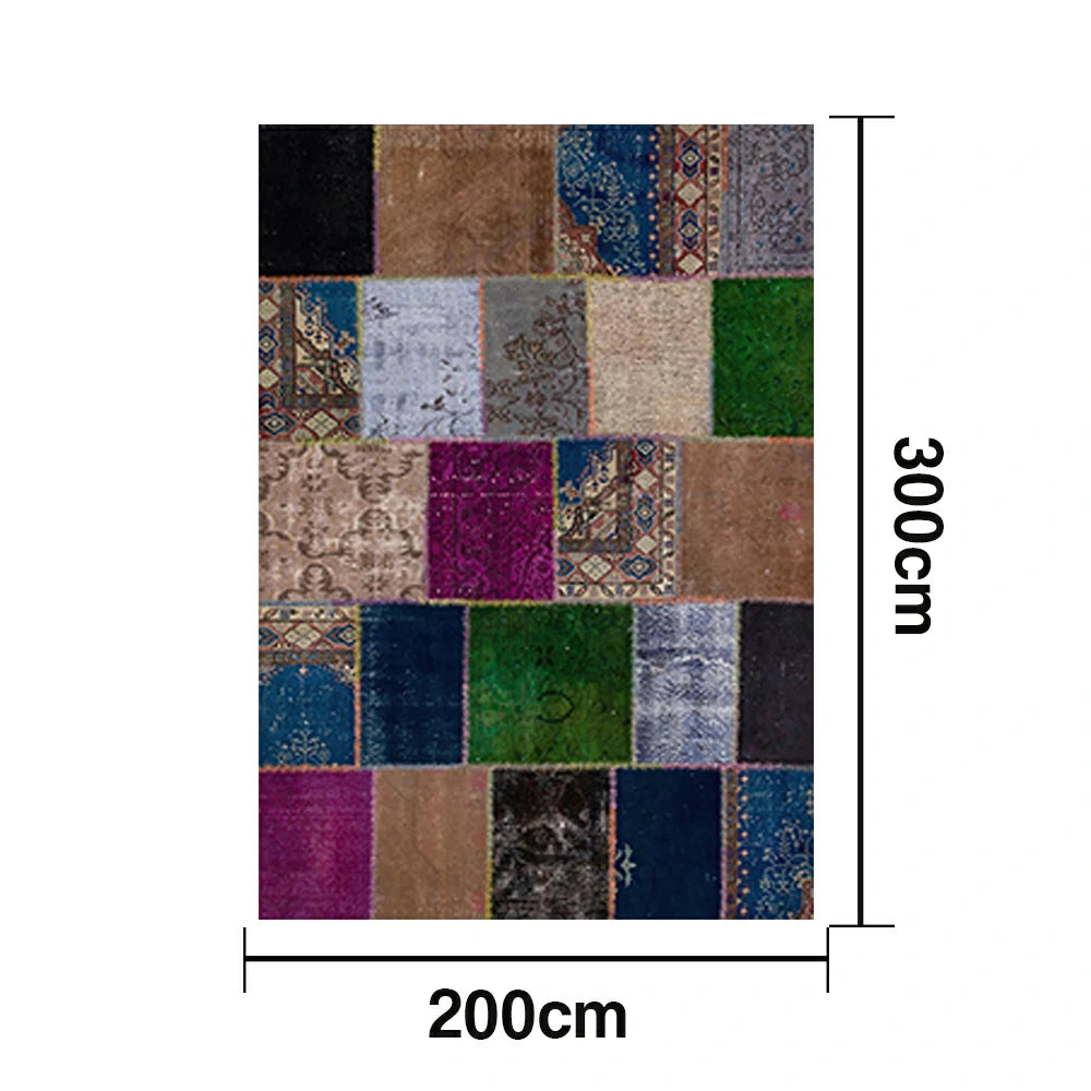 LIVARA 160/200cm Colorful Vintage Patchwork Loop-Pile Rug - Waterproof, Stain-Resistant, Anti-Static, Soft & Durable - Multi-Color Design
