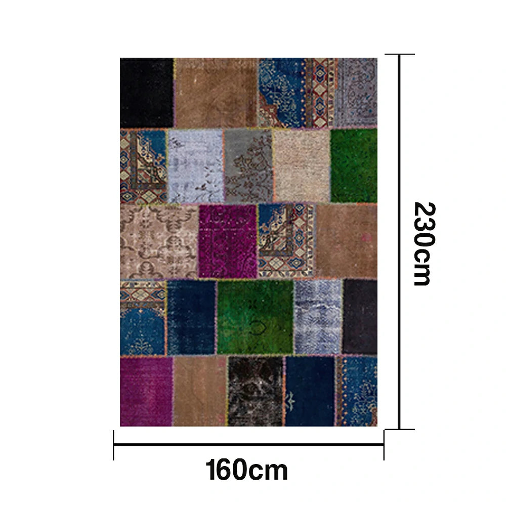 LIVARA 160/200cm Colorful Vintage Patchwork Loop-Pile Rug - Waterproof, Stain-Resistant, Anti-Static, Soft & Durable - Multi-Color Design