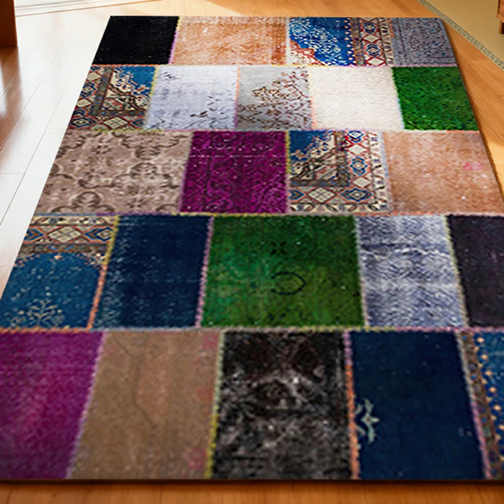 LIVARA 160/200cm Colorful Vintage Patchwork Loop-Pile Rug - Waterproof, Stain-Resistant, Anti-Static, Soft & Durable - Multi-Color Design