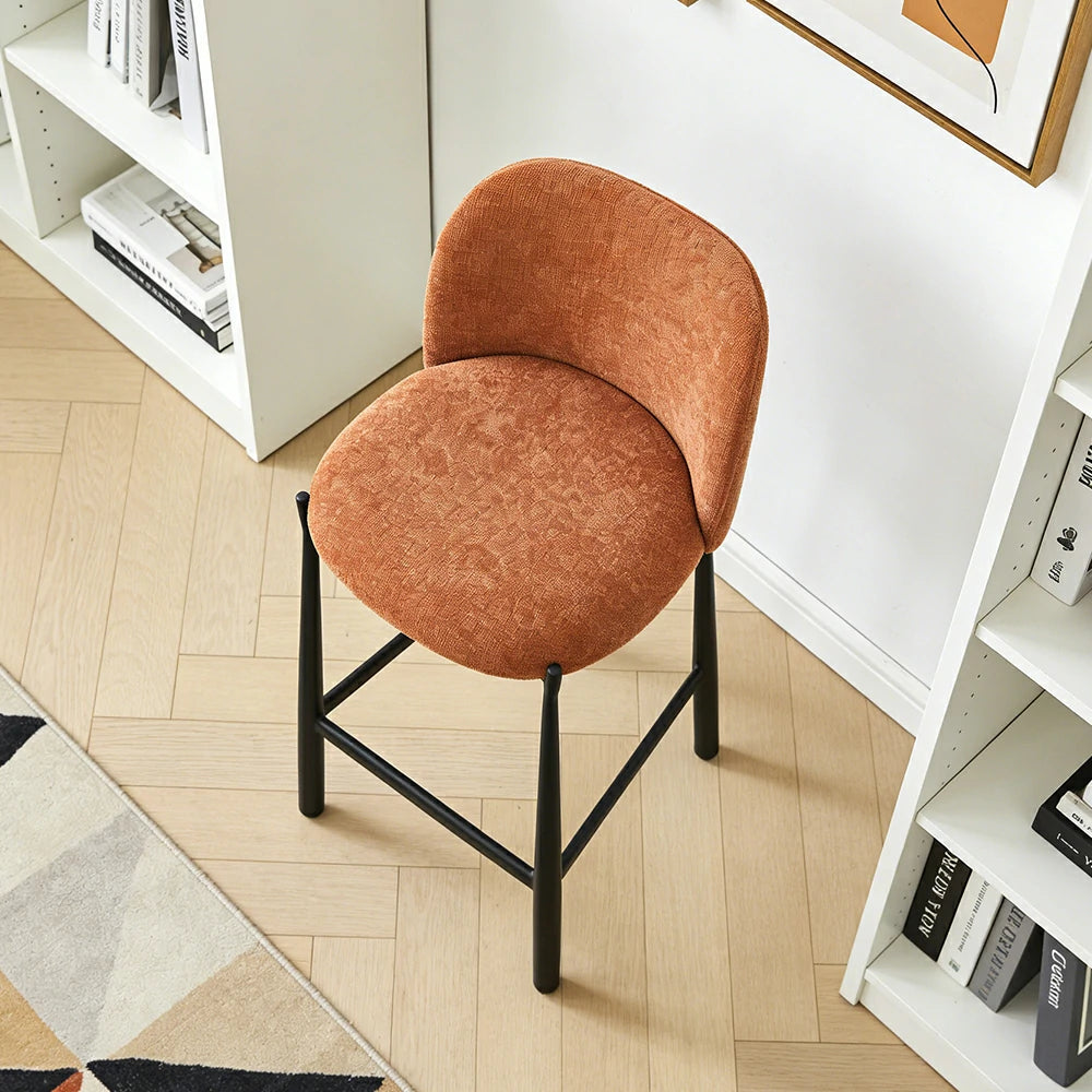 LIVARA Modern Bar Stool - Ergonomic Curved Backrest, Soft Upholstered Seat, Stable Metal Legs, Kitchen & Bar Use, Seat Height 65cm - Brown
