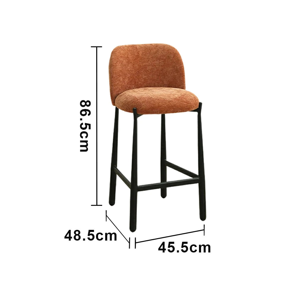 LIVARA Modern Bar Stool - Ergonomic Curved Backrest, Soft Upholstered Seat, Stable Metal Legs, Kitchen & Bar Use, Seat Height 65cm - Brown