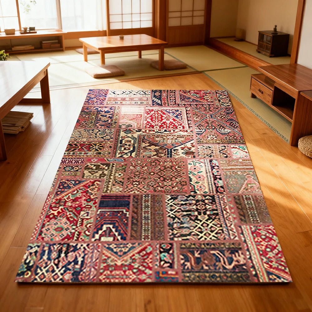 LIVARA 160/200cm Red Vintage Patchwork Loop-Pile Rug - Waterproof, Stain-Resistant, Anti-Static, Soft & Durable - Oriental Pattern Design