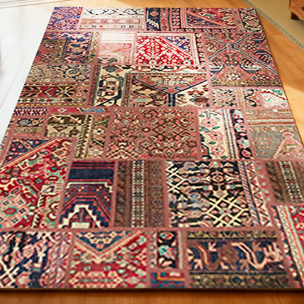 LIVARA 160/200cm Red Vintage Patchwork Loop-Pile Rug - Waterproof, Stain-Resistant, Anti-Static, Soft & Durable - Oriental Pattern Design