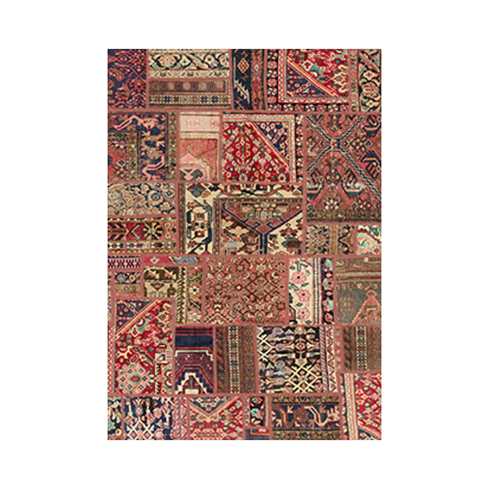 LIVARA 160/200cm Red Vintage Patchwork Loop-Pile Rug - Waterproof, Stain-Resistant, Anti-Static, Soft & Durable - Oriental Pattern Design