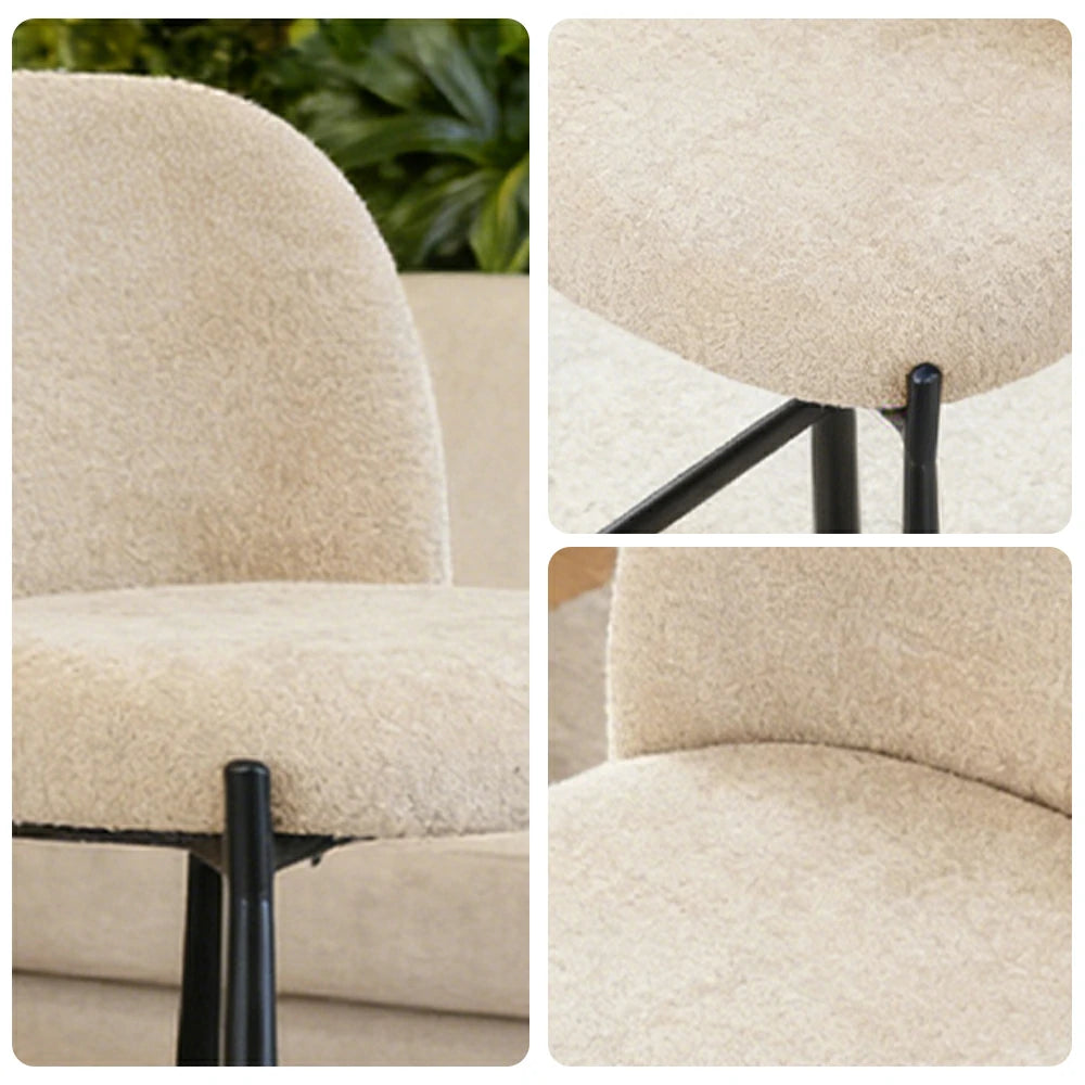 LIVARA Modern Bar Stool - Ergonomic Curved Backrest, Soft Upholstered Seat, Stable Metal Legs, Kitchen & Bar Use, Seat Height 65cm - Beige