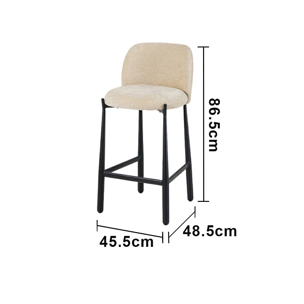 LIVARA Modern Bar Stool - Ergonomic Curved Backrest, Soft Upholstered Seat, Stable Metal Legs, Kitchen & Bar Use, Seat Height 65cm - Beige