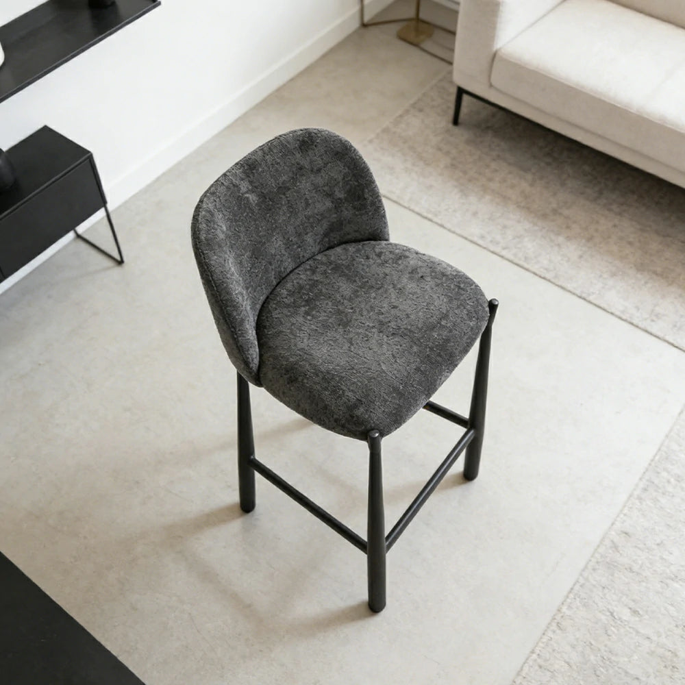 LIVARA Modern Bar Stool - Ergonomic Curved Backrest, Soft Upholstered Seat, Stable Metal Legs, Kitchen & Bar Use, Seat Height 65cm - Grey