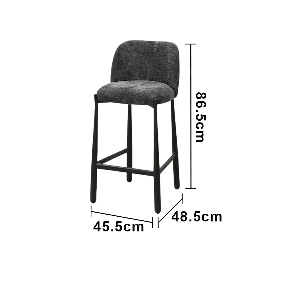 LIVARA Modern Bar Stool - Ergonomic Curved Backrest, Soft Upholstered Seat, Stable Metal Legs, Kitchen & Bar Use, Seat Height 65cm - Grey