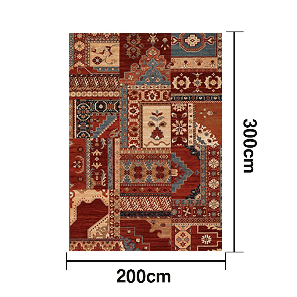 LIVARA 160/200cm Red & Blue Oriental Patchwork Loop-Pile Rug - Waterproof, Stain-Resistant, Anti-Static, Soft & Durable - Vintage Pattern Design