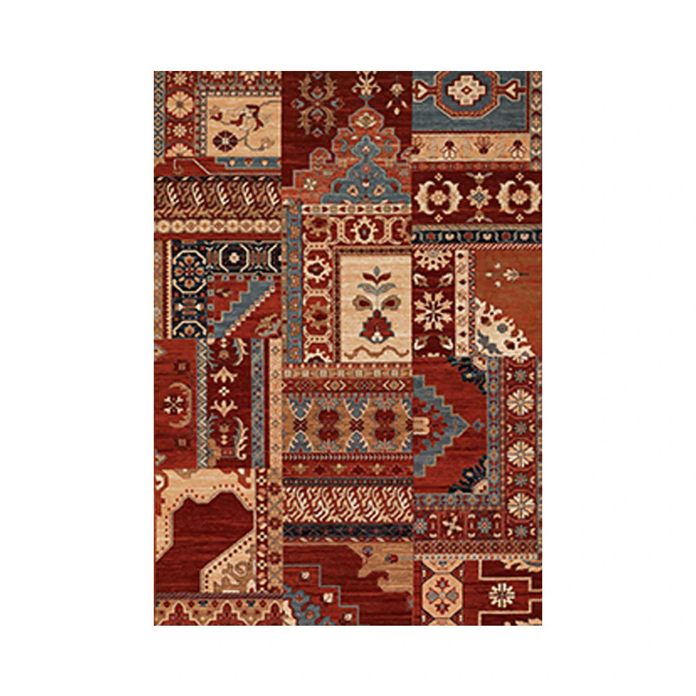 LIVARA 160/200cm Red & Blue Oriental Patchwork Loop-Pile Rug - Waterproof, Stain-Resistant, Anti-Static, Soft & Durable - Vintage Pattern Design
