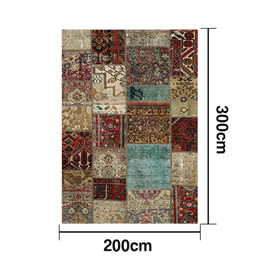 LIVARA 160/200cm Teal & Red Vintage Patchwork Loop-Pile Rug - Waterproof, Stain-Resistant, Anti-Static, Soft & Durable - Multi-Color Design