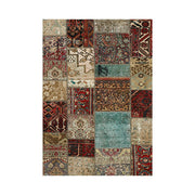 LIVARA 160/200cm Teal & Red Vintage Patchwork Loop-Pile Rug - Waterproof, Stain-Resistant, Anti-Static, Soft & Durable - Multi-Color Design