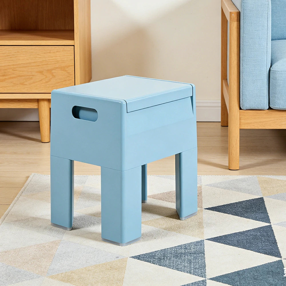 LIVARA Multi-Functional Storage Stool - ABS Material with Hidden Storage, Lightweight Stackable Design, Bedside & Side Table Use - Blue