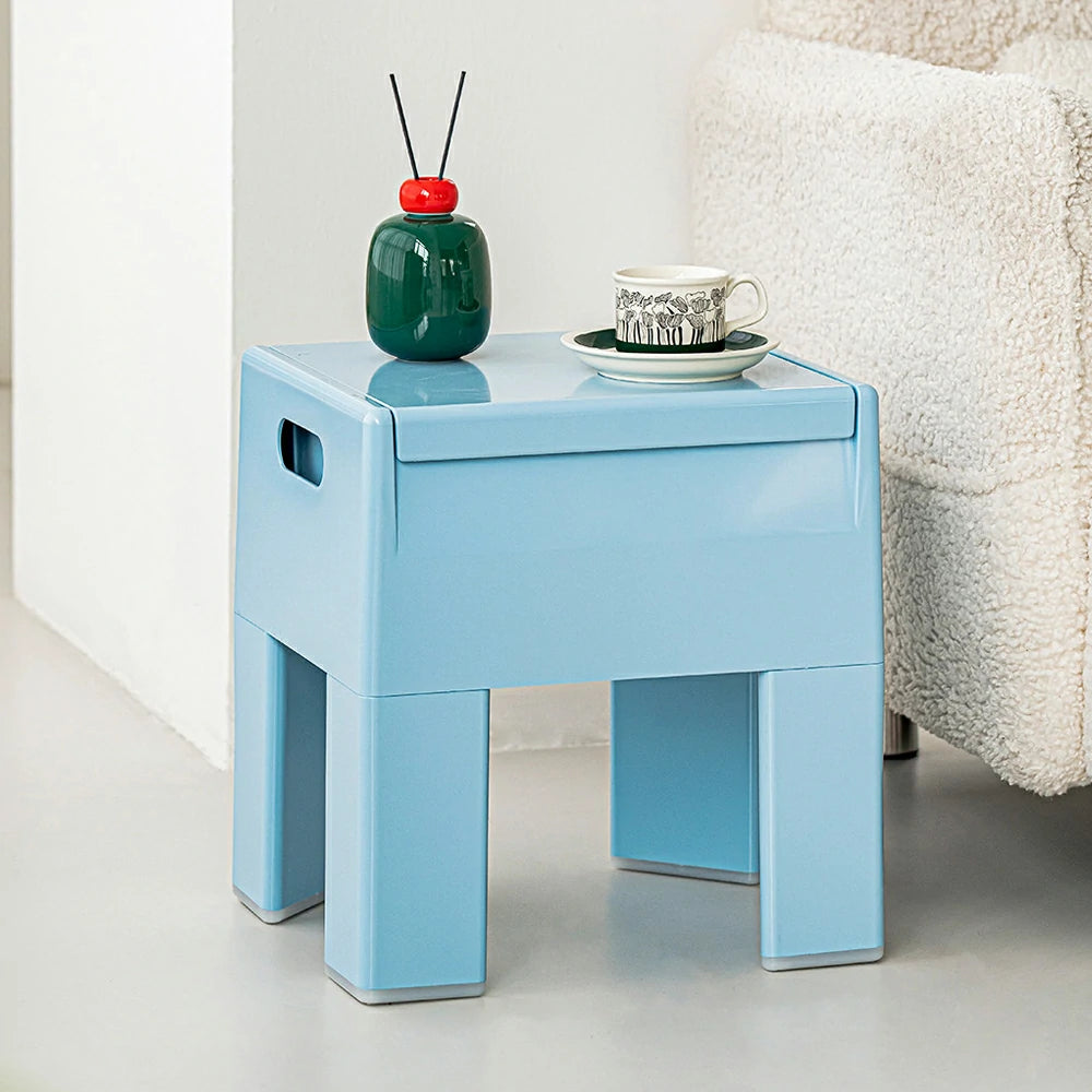 LIVARA Multi-Functional Storage Stool - ABS Material with Hidden Storage, Lightweight Stackable Design, Bedside & Side Table Use - Blue