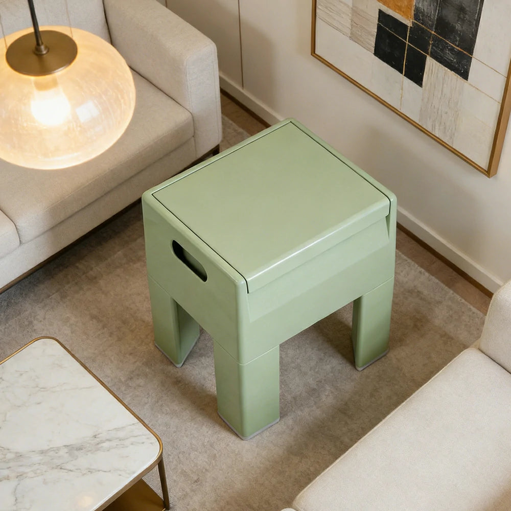 LIVARA Multi-Functional Storage Stool - ABS Material with Hidden Storage, Lightweight Stackable Design, Bedside & Side Table Use - Green