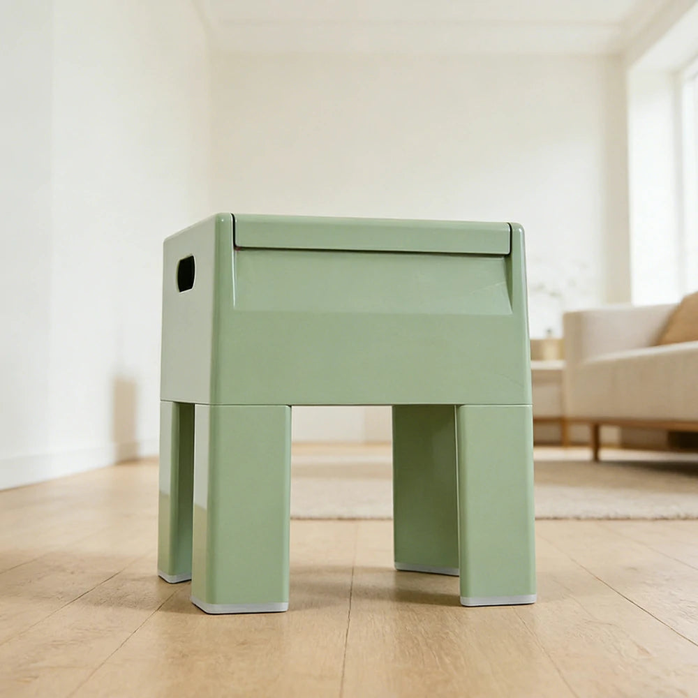 LIVARA Multi-Functional Storage Stool - ABS Material with Hidden Storage, Lightweight Stackable Design, Bedside & Side Table Use - Green