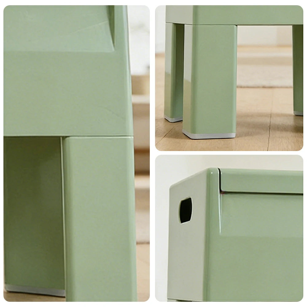 LIVARA Multi-Functional Storage Stool - ABS Material with Hidden Storage, Lightweight Stackable Design, Bedside & Side Table Use - Green