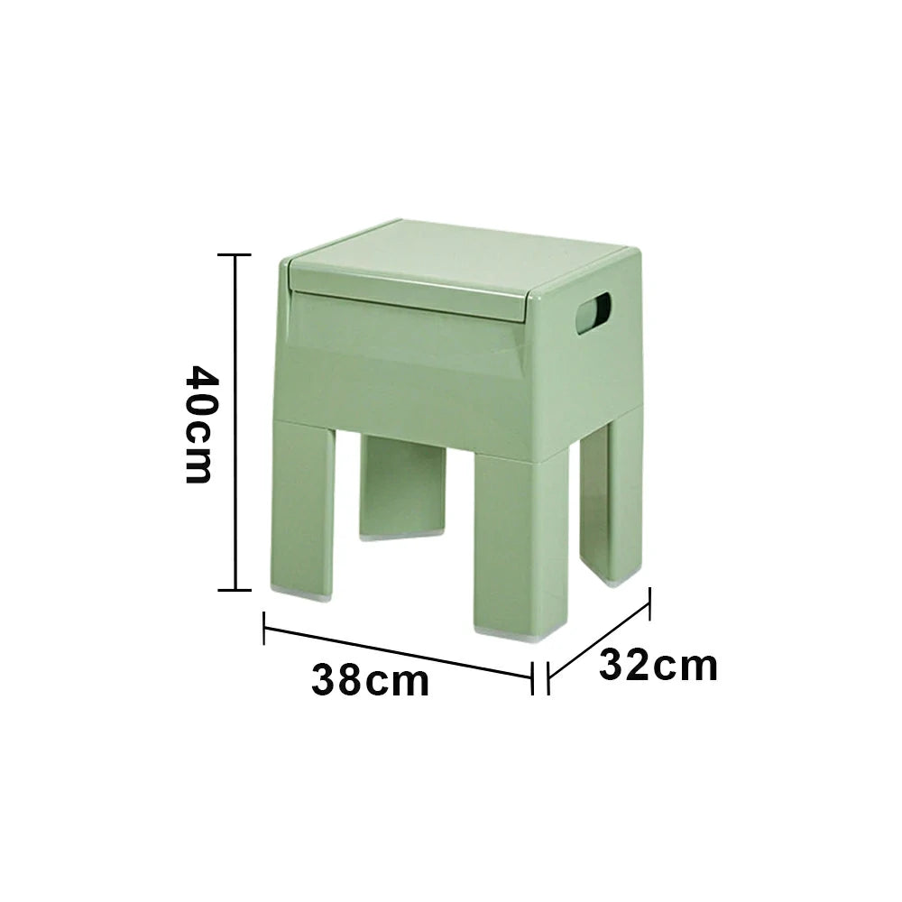 LIVARA Multi-Functional Storage Stool - ABS Material with Hidden Storage, Lightweight Stackable Design, Bedside & Side Table Use - Green