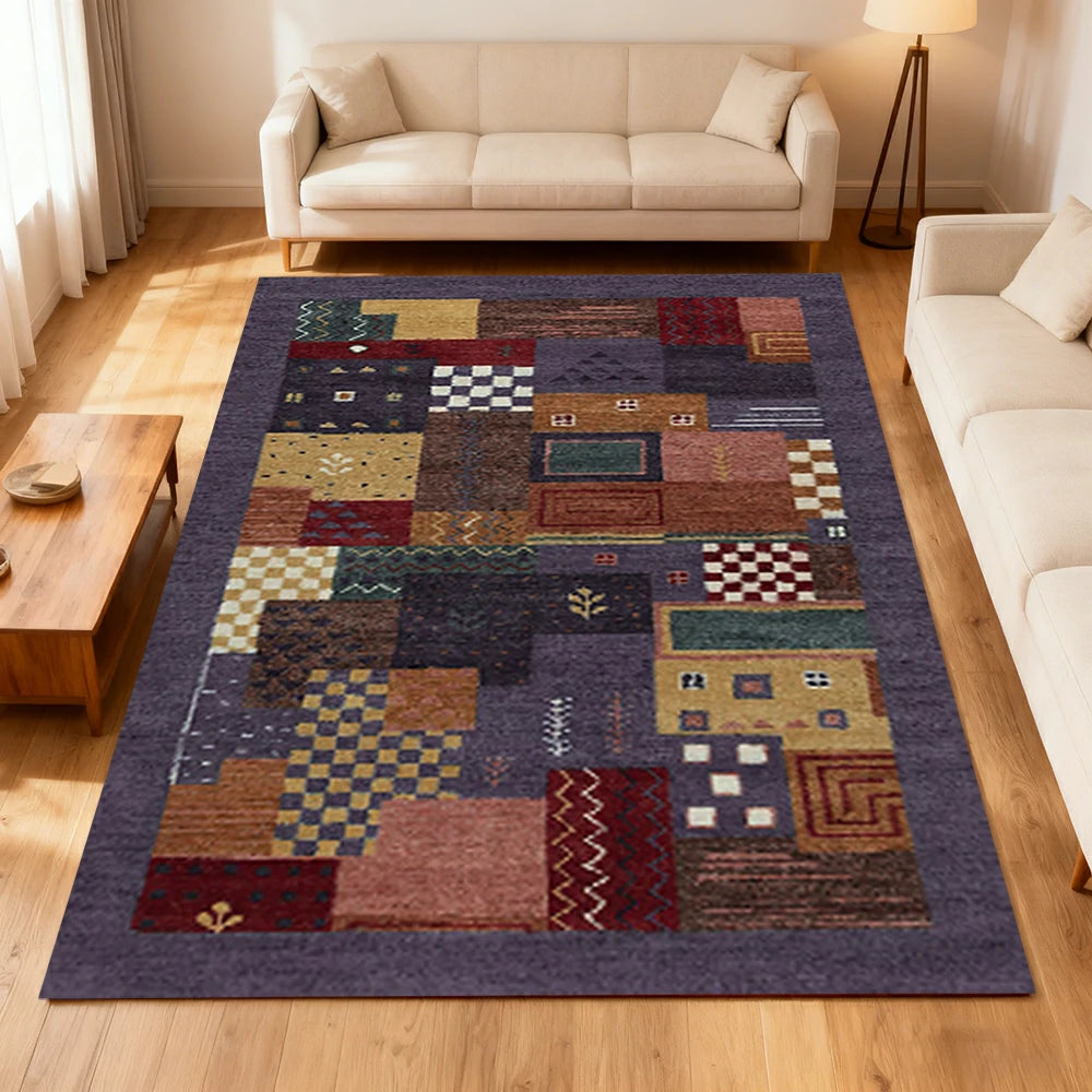 LIVARA 160/200cm Yade Green Loop-Pile Rug - Upgraded Non-Slip Eco Cotton-Latex Backing - Waterproof, Stain-Resistant, Soft & Durable - Purple