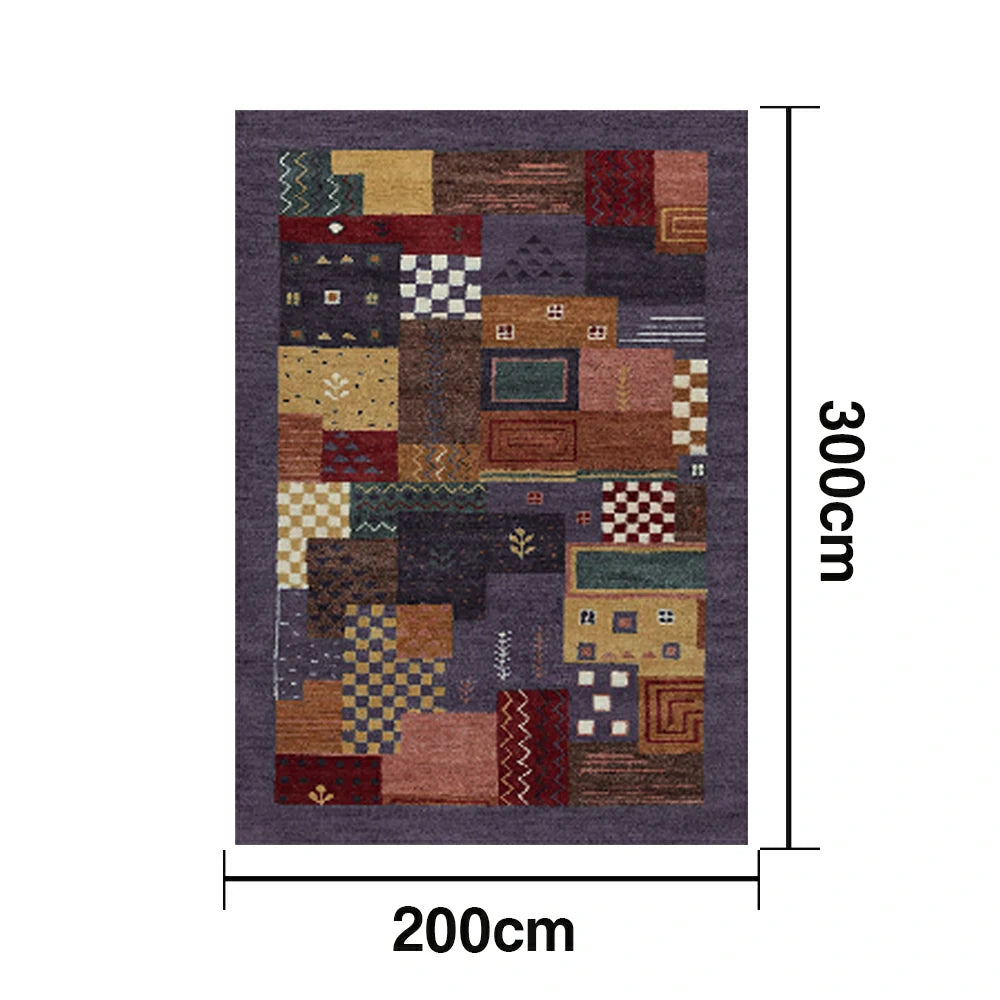 LIVARA 160/200cm Yade Green Loop-Pile Rug - Upgraded Non-Slip Eco Cotton-Latex Backing - Waterproof, Stain-Resistant, Soft & Durable - Purple