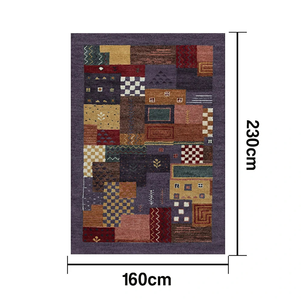 LIVARA 160/200cm Yade Green Loop-Pile Rug - Upgraded Non-Slip Eco Cotton-Latex Backing - Waterproof, Stain-Resistant, Soft & Durable - Purple