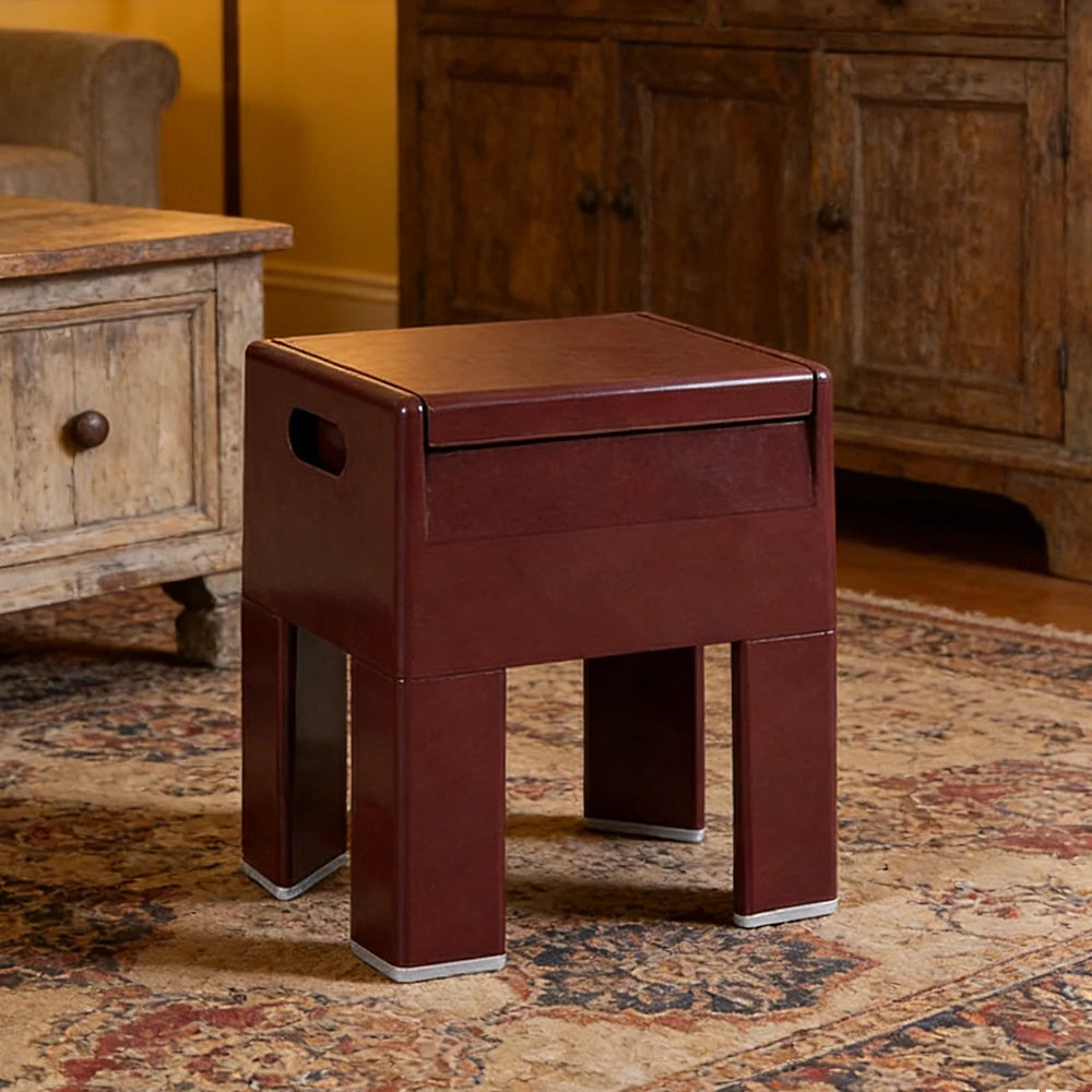 LIVARA Multi-Functional Storage Stool - ABS Material with Hidden Storage, Lightweight Stackable Design, Bedside & Side Table Use - Red