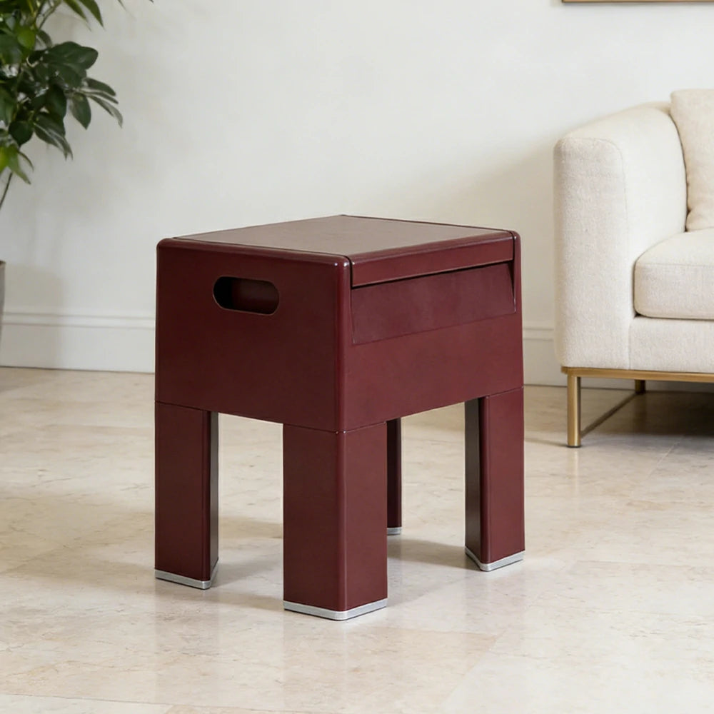 LIVARA Multi-Functional Storage Stool - ABS Material with Hidden Storage, Lightweight Stackable Design, Bedside & Side Table Use - Red