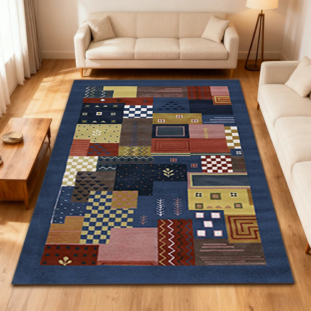 LIVARA 160/200cm Yade Green Loop-Pile Rug - Upgraded Non-Slip Eco Cotton-Latex Backing - Waterproof, Stain-Resistant, Soft & Durable - Blue