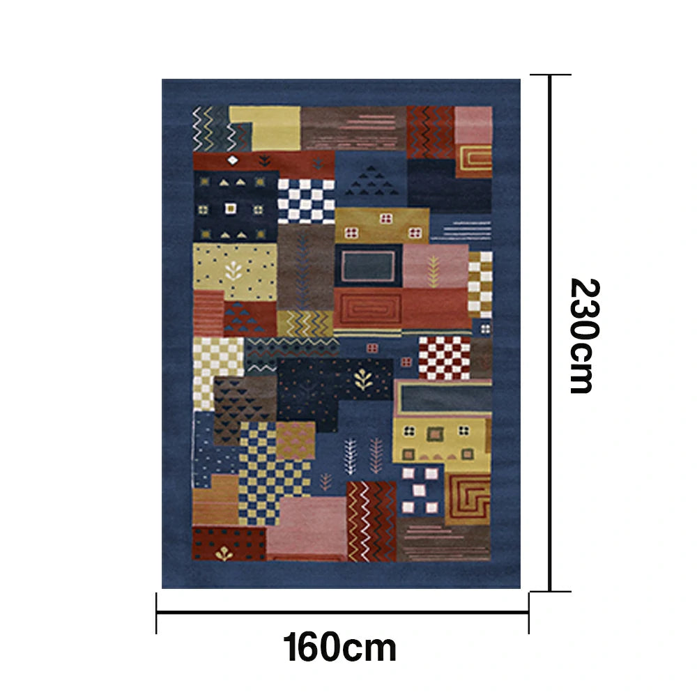 LIVARA 160/200cm Yade Green Loop-Pile Rug - Upgraded Non-Slip Eco Cotton-Latex Backing - Waterproof, Stain-Resistant, Soft & Durable - Blue