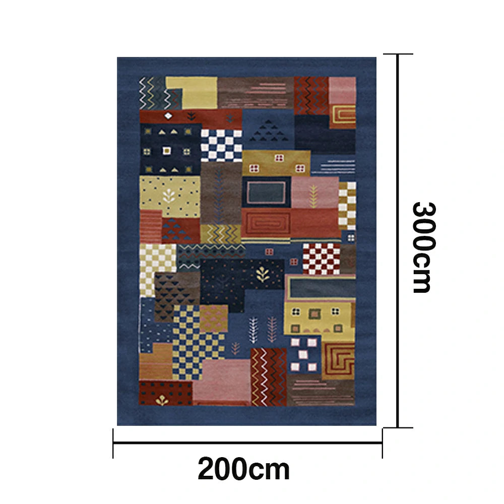 LIVARA 160/200cm Yade Green Loop-Pile Rug - Upgraded Non-Slip Eco Cotton-Latex Backing - Waterproof, Stain-Resistant, Soft & Durable - Blue