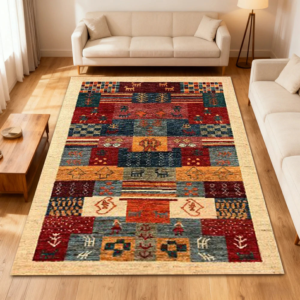 LIVARA 160/200cm Gabbeh Multi-Color Loop-Pile Rug - Upgraded Non-Slip Eco Cotton-Latex Backing - Waterproof, Stain-Resistant, Soft & Durable - Multi-Color