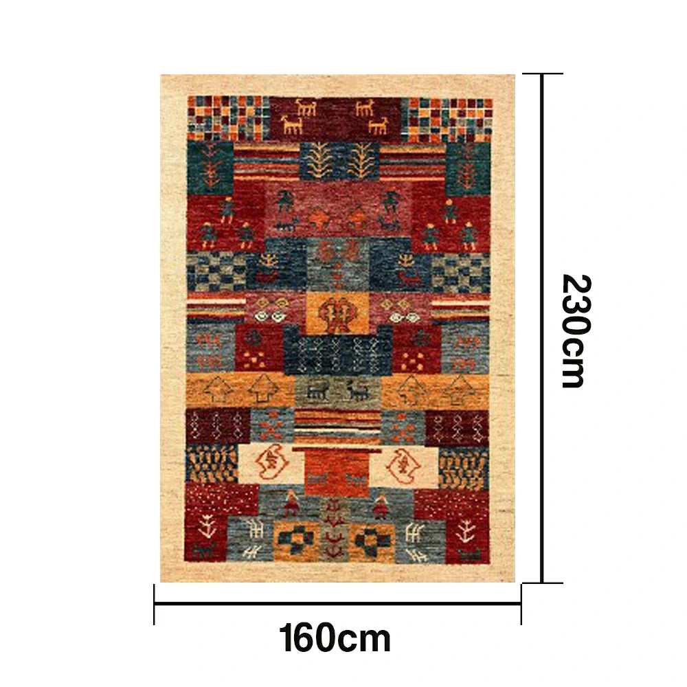 LIVARA 160/200cm Gabbeh Multi-Color Loop-Pile Rug - Upgraded Non-Slip Eco Cotton-Latex Backing - Waterproof, Stain-Resistant, Soft & Durable - Multi-Color