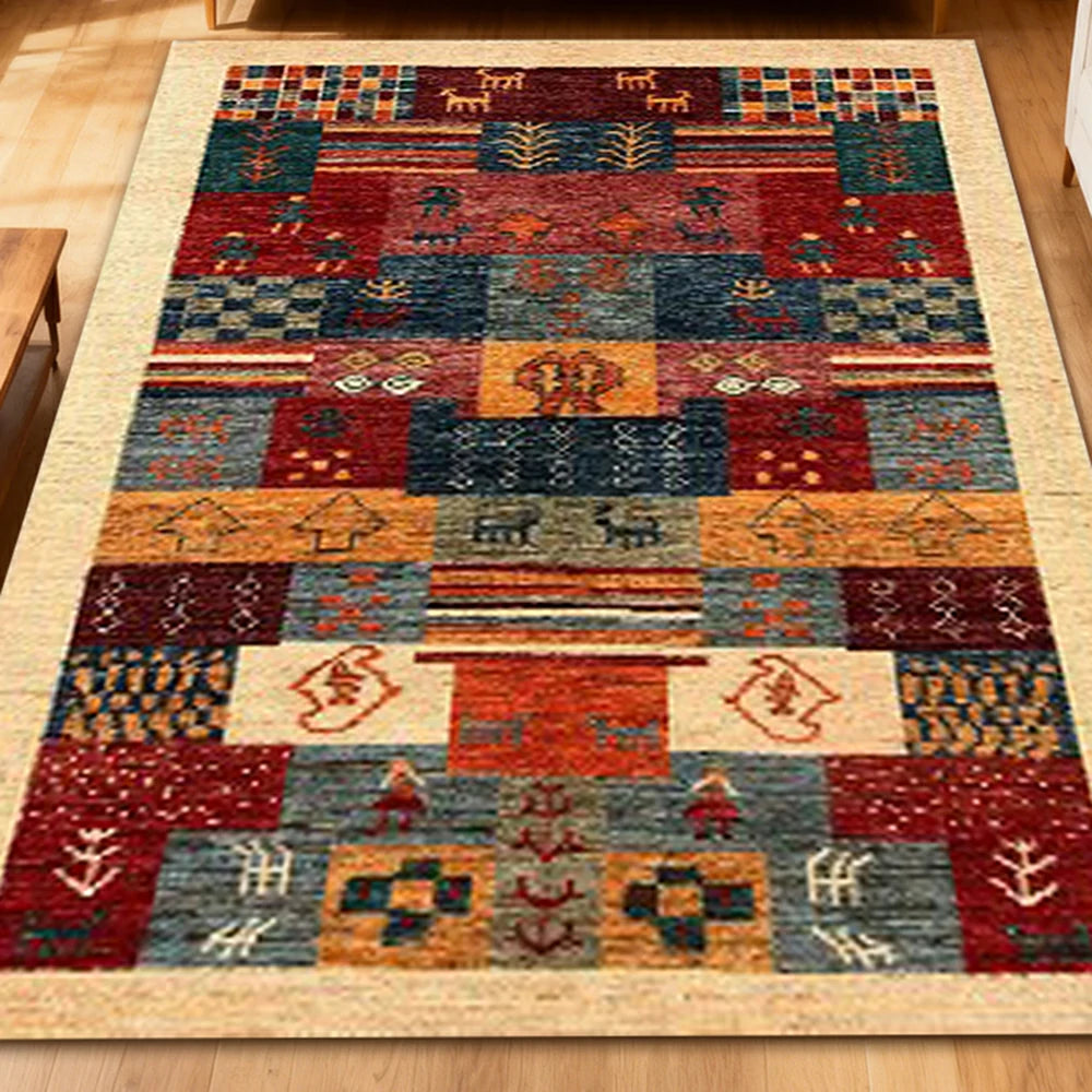 LIVARA 160/200cm Gabbeh Multi-Color Loop-Pile Rug - Upgraded Non-Slip Eco Cotton-Latex Backing - Waterproof, Stain-Resistant, Soft & Durable - Multi-Color