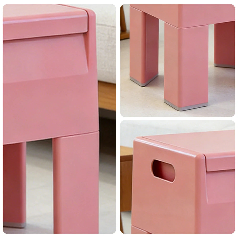 LIVARA Multi-Functional Storage Stool - ABS Material with Hidden Storage, Lightweight Stackable Design, Bedside & Side Table Use - Pink