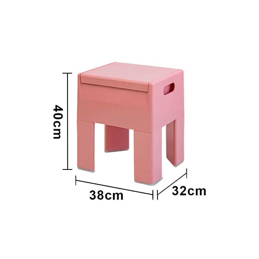 LIVARA Multi-Functional Storage Stool - ABS Material with Hidden Storage, Lightweight Stackable Design, Bedside & Side Table Use - Pink