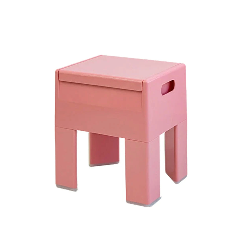 LIVARA Multi-Functional Storage Stool - ABS Material with Hidden Storage, Lightweight Stackable Design, Bedside & Side Table Use - Pink