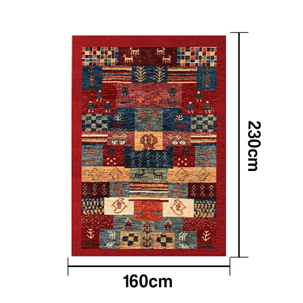 LIVARA 160/200cm Gabbeh Patchwork Loop-Pile Rug - Upgraded Non-Slip Eco Cotton-Latex Backing - Waterproof, Stain-Resistant, Soft & Durable - Red Multi
