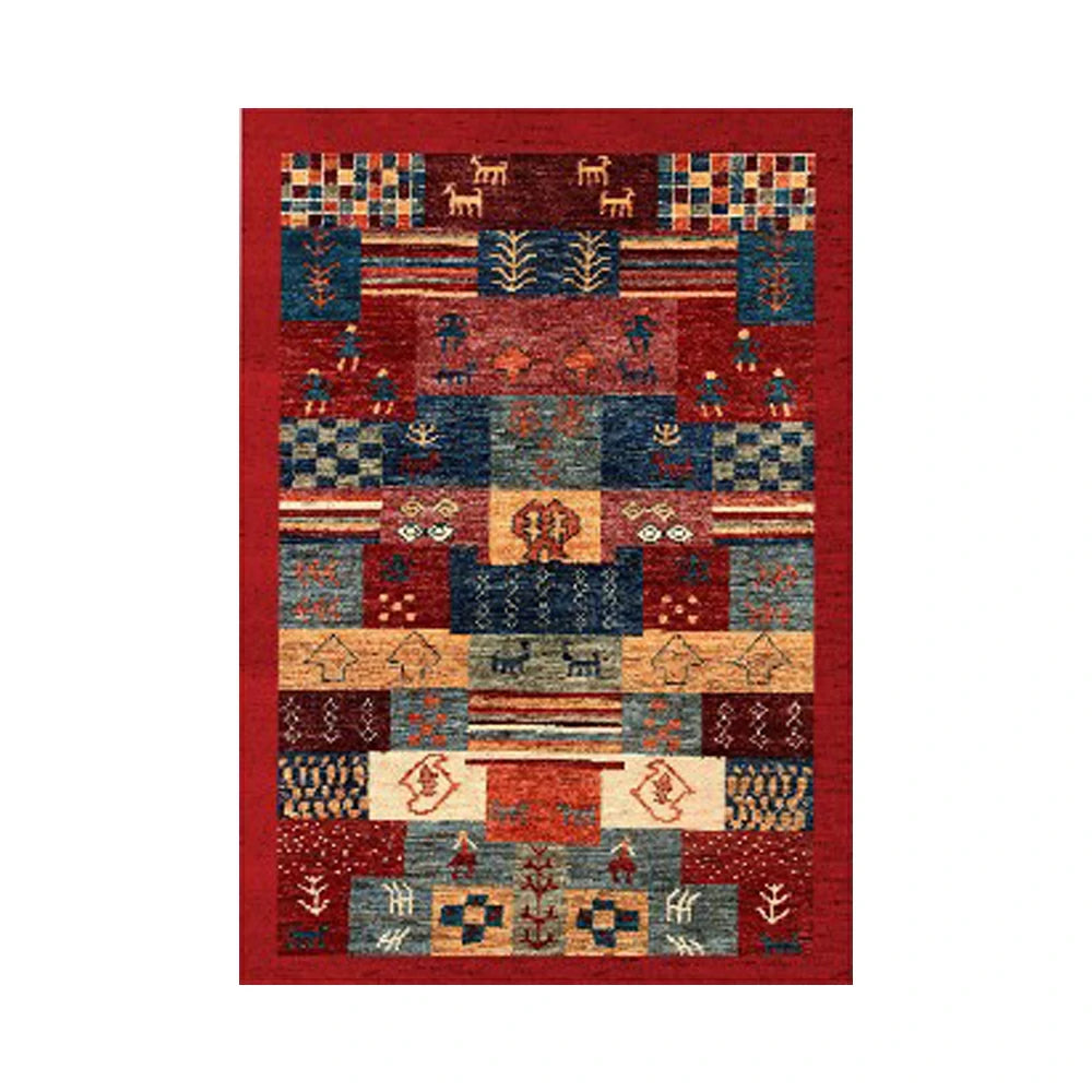 LIVARA 160/200cm Gabbeh Patchwork Loop-Pile Rug - Upgraded Non-Slip Eco Cotton-Latex Backing - Waterproof, Stain-Resistant, Soft & Durable - Red Multi