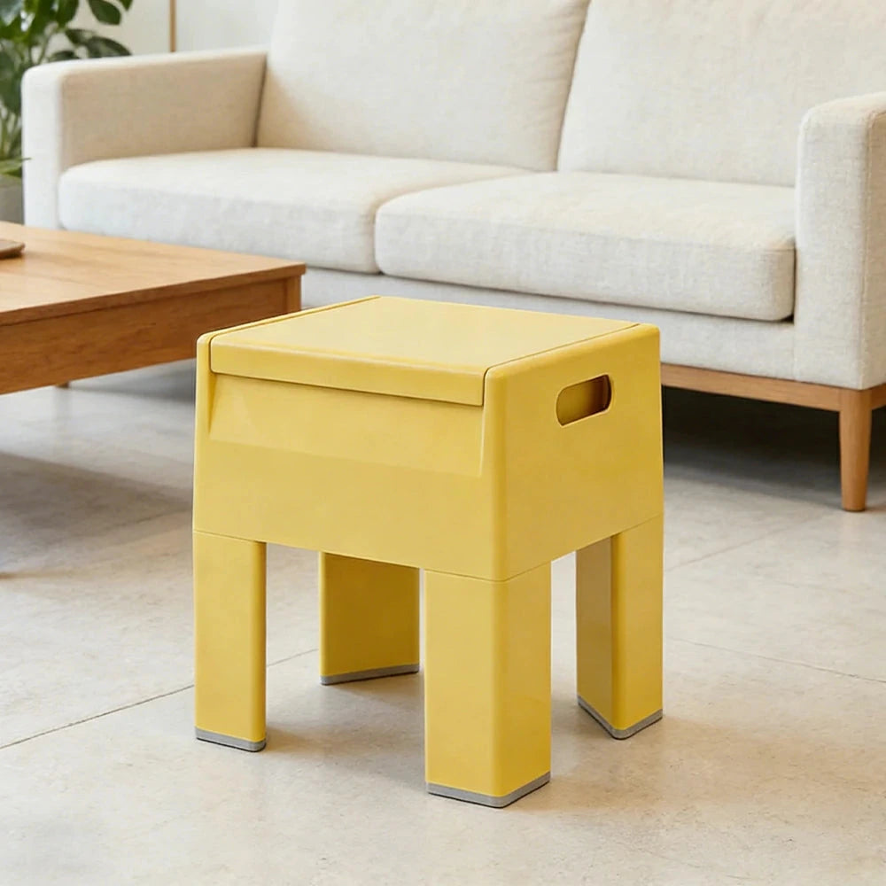 LIVARA Multi-Functional Storage Stool - ABS Material with Hidden Storage, Lightweight Stackable Design, Bedside & Side Table Use - Yellow