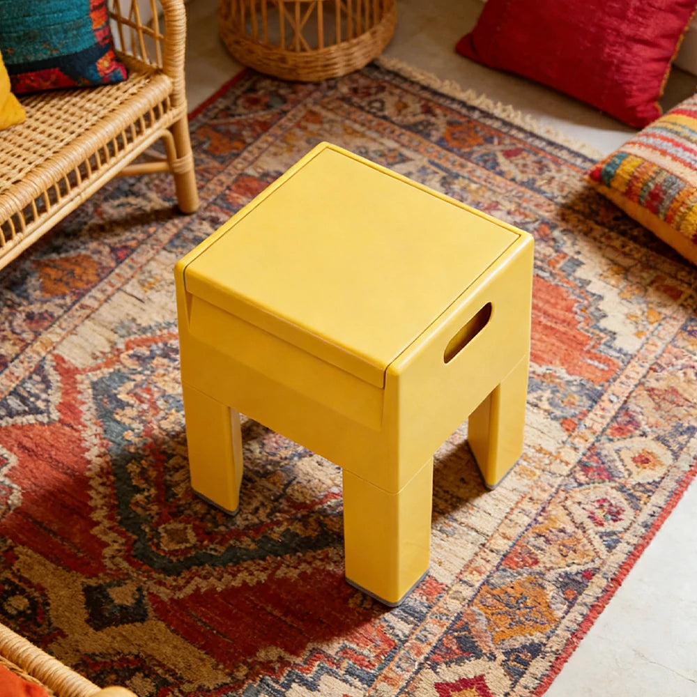 LIVARA Multi-Functional Storage Stool - ABS Material with Hidden Storage, Lightweight Stackable Design, Bedside & Side Table Use - Yellow